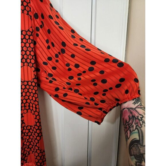 Diane Freis Georgette Red Polka Dot Maxi Dress Pleated Attached Scarf Sz Large - Picture 6 of 6